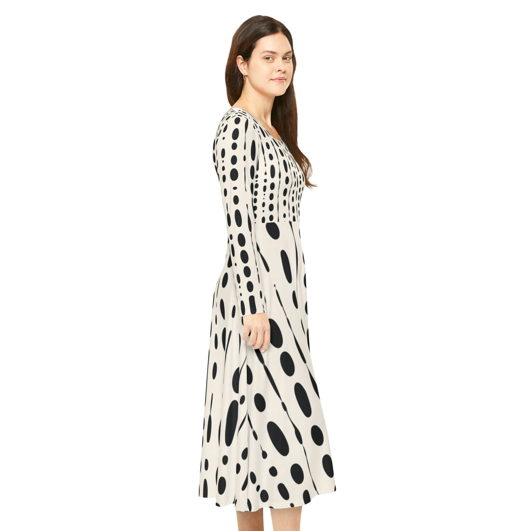 Black & White Long Sleeve Dress (AOP)