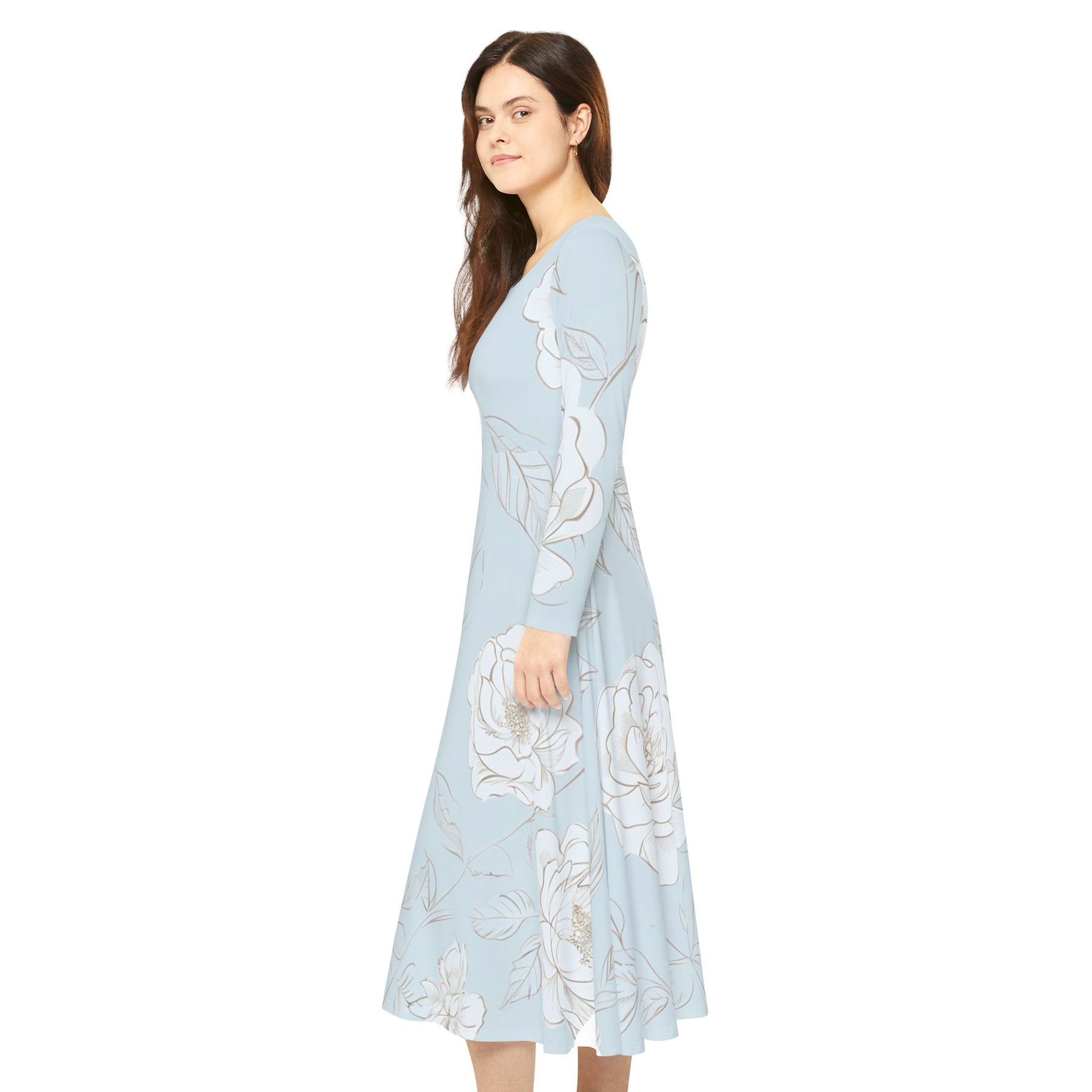 Flower Blue Long Sleeve Dress (AOP)