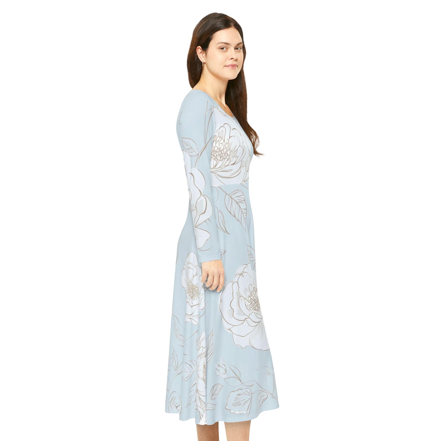 Flower Blue Long Sleeve Dress (AOP)