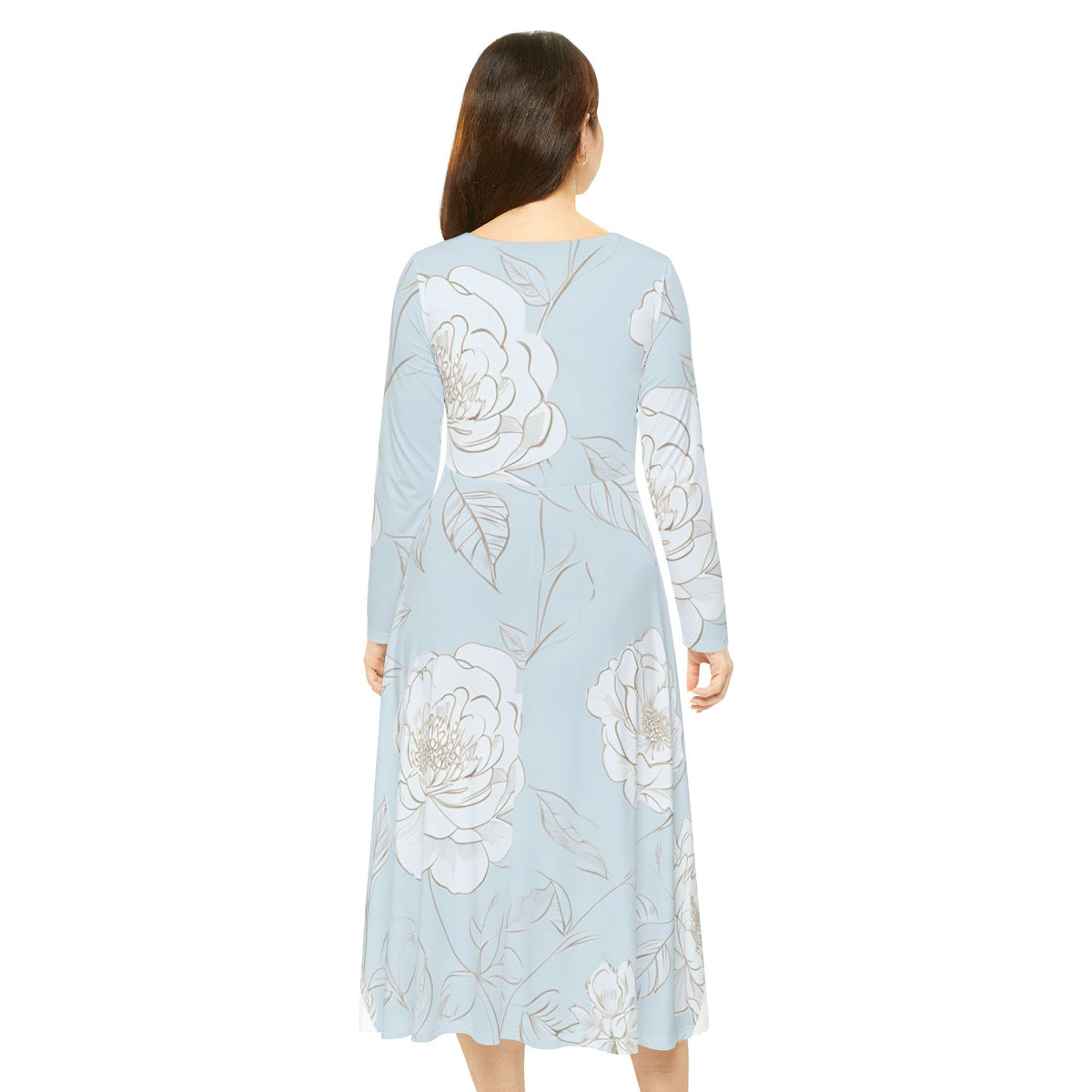 Flower Blue Long Sleeve Dress (AOP)