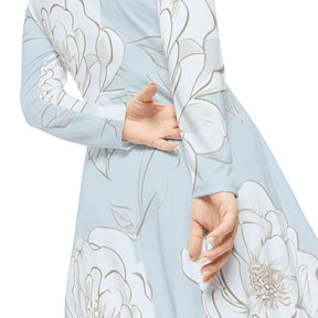 Flower Blue Long Sleeve Dress (AOP)