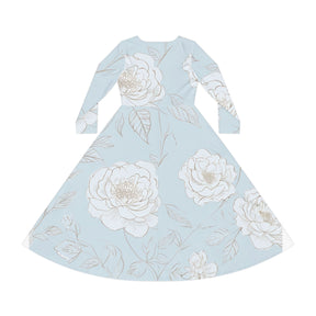 Flower Blue Long Sleeve Dress (AOP)