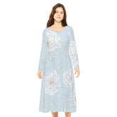 Flower Blue Long Sleeve Dress (AOP)