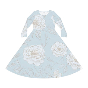 Flower Blue Long Sleeve Dress (AOP)