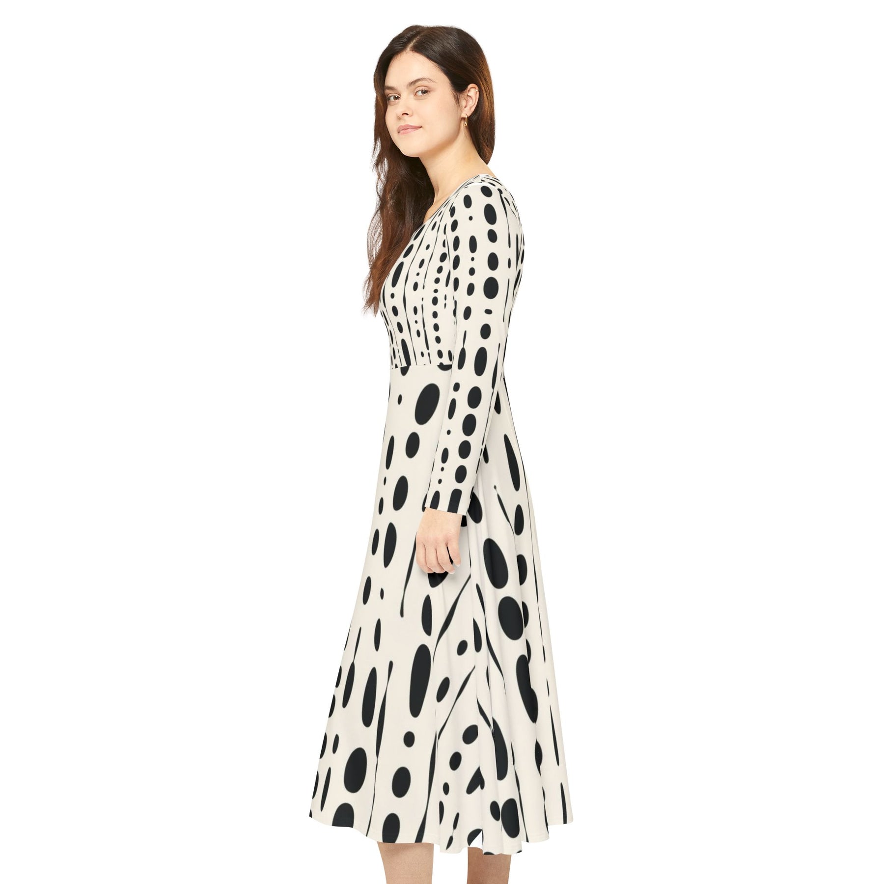 Black & White Long Sleeve Dress (AOP)