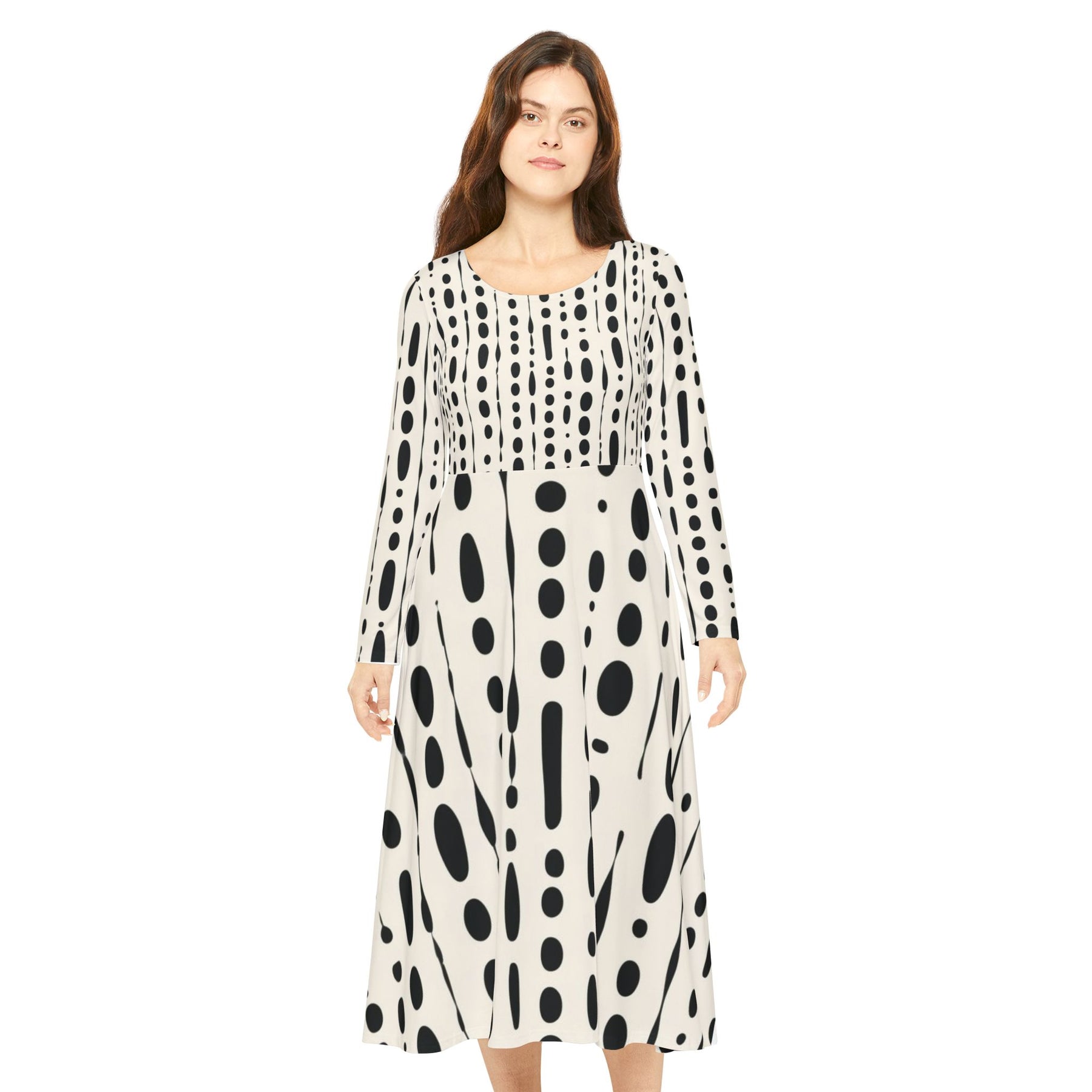 Black & White Long Sleeve Dress (AOP)