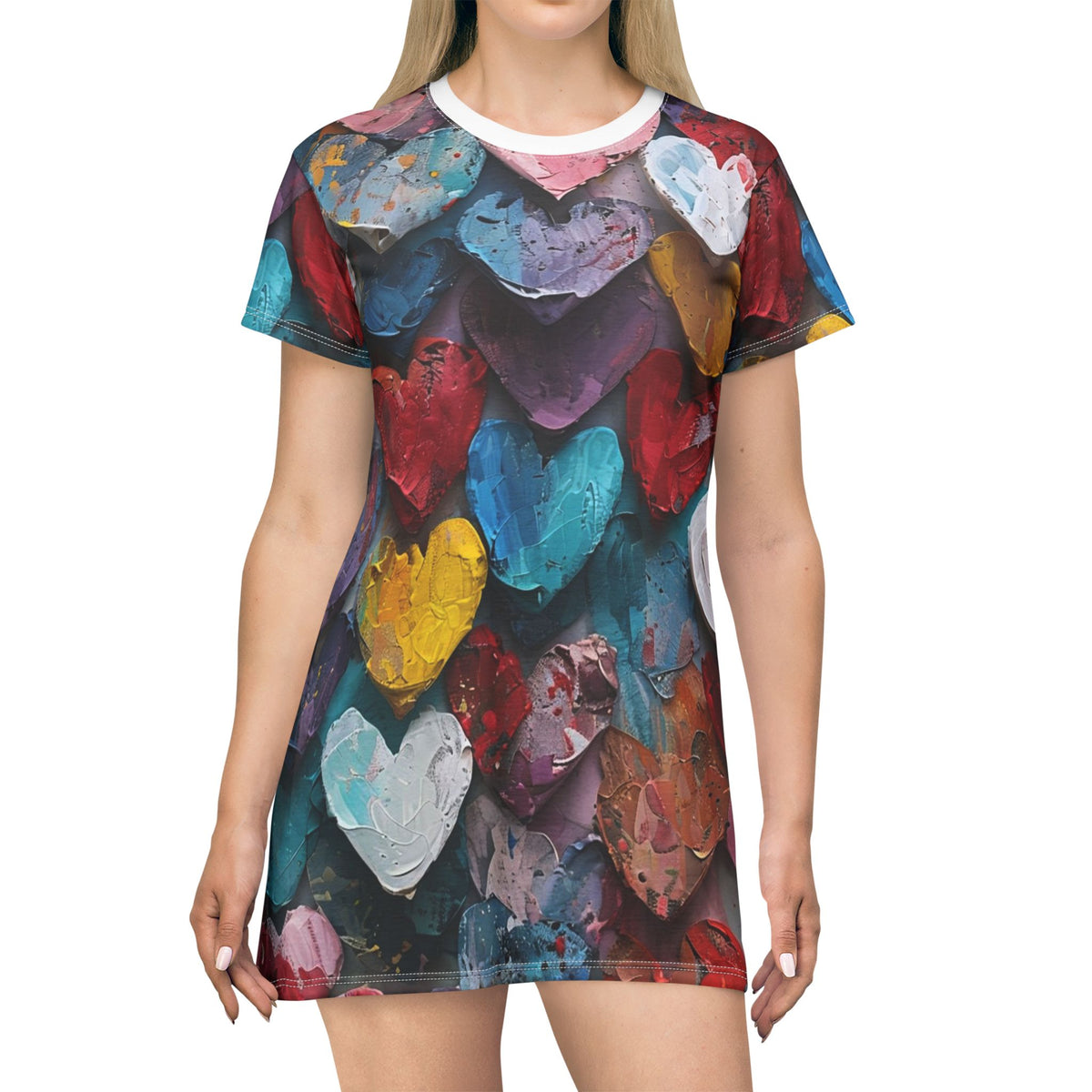 Rustic Hearts T-Shirt Dress (AOP)